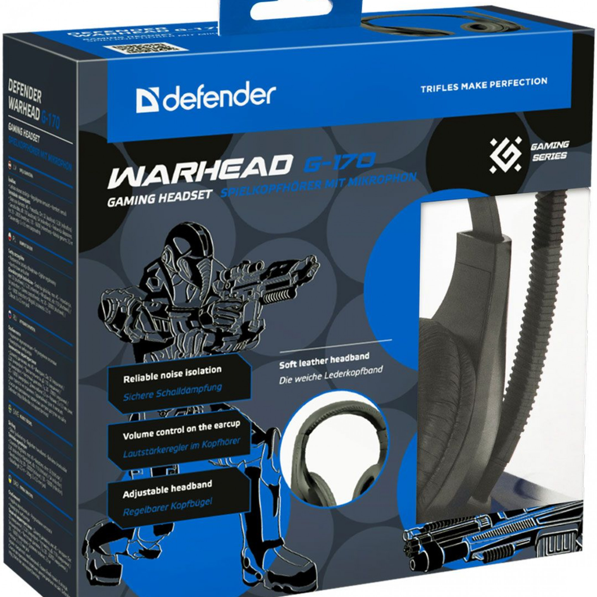 Навушники Defender Warhead G-170 Black, 2 x Mini jack (3.5 мм), накладні, регулятор гучності, кабель 2.5 м