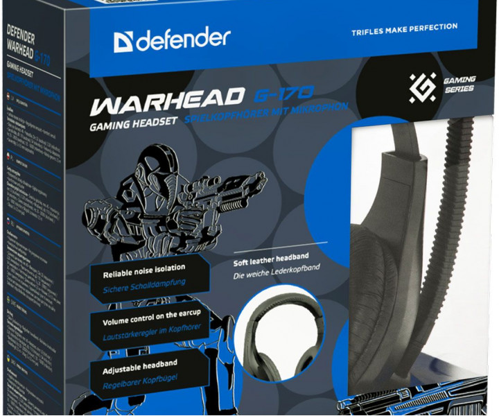Навушники Defender Warhead G-170 Black, 2 x Mini jack (3.5 мм), накладні, регулятор гучності, кабель 2.5 м