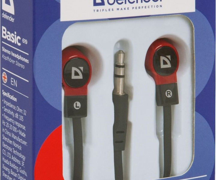 Наушники Defender Basic-619 Black/Red