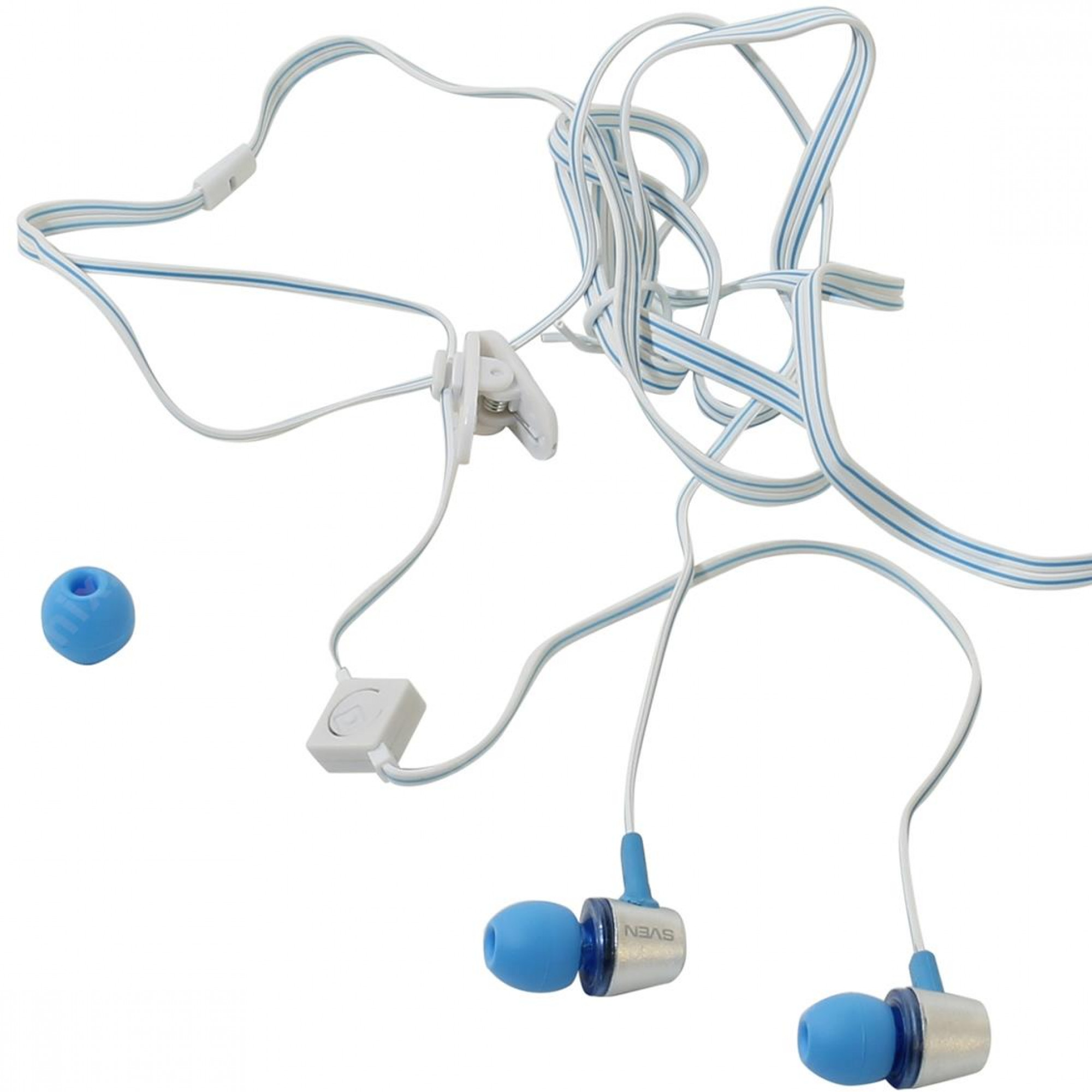 Наушники Sven SEB-190M Silver/Blue, Mini jack (3.5 мм) 4pin, вакуумные, микрофон на проводе, кабель