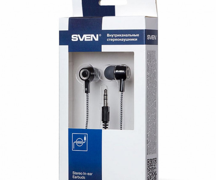 Наушники Sven SEB-109 Black/Silver, Mini jack (3.5 мм), вакуумные, кабель 1.2 м