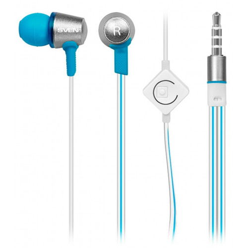 Наушники Sven SEB-190M Silver/Blue, Mini jack (3.5 мм) 4pin, вакуумные, микрофон на проводе, кабель 