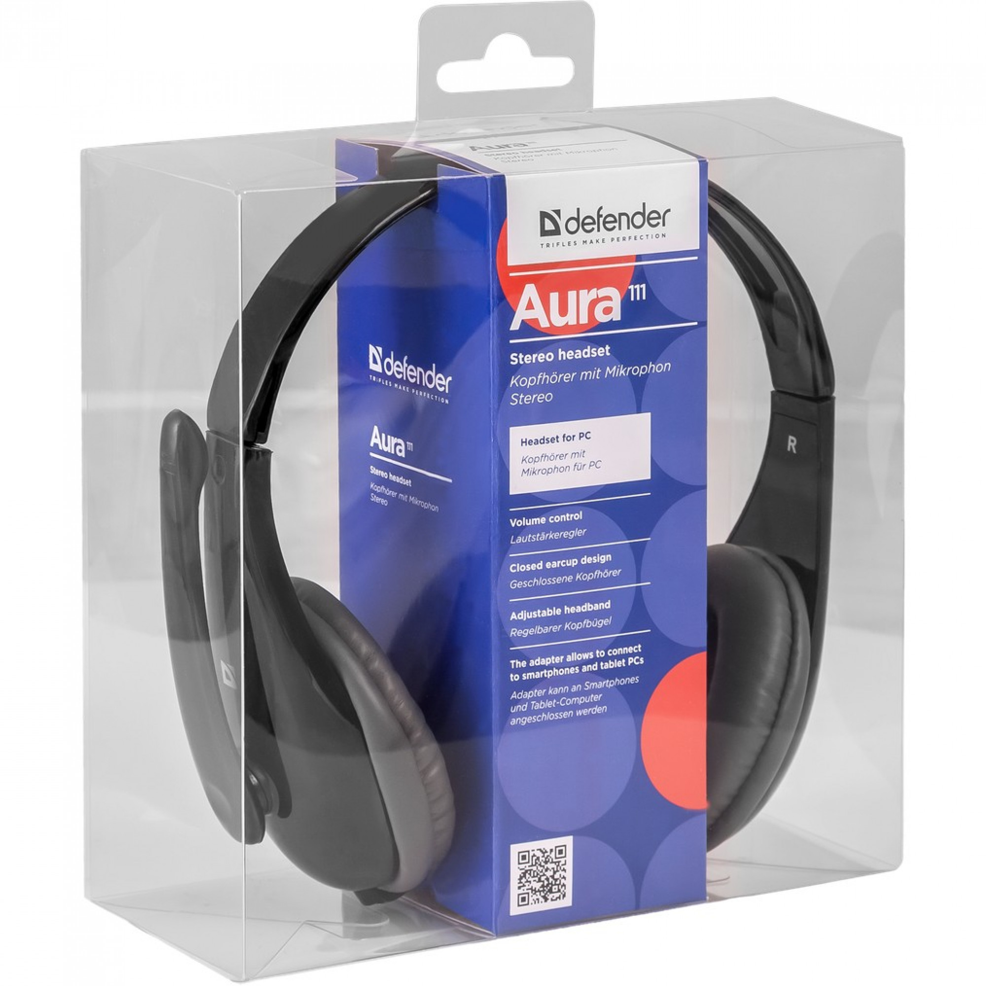 Наушники Defender Aura 111 Black / кабель 2м.