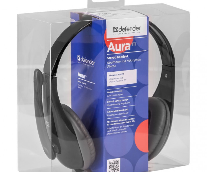 Наушники Defender Aura 111 Black / кабель 2м.