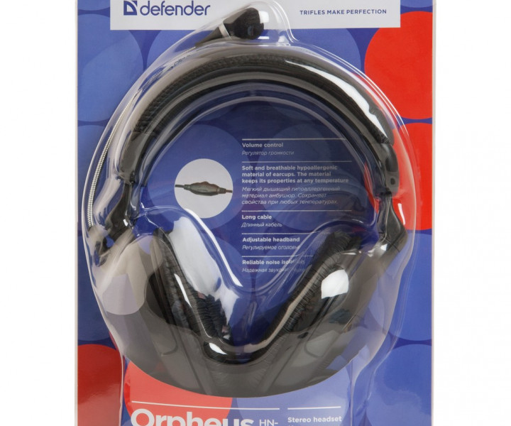 Навушники Defender HN-898 Black, 2 x Mini jack (3.5 мм), накладні, регулятор гучності, кабель 3 м