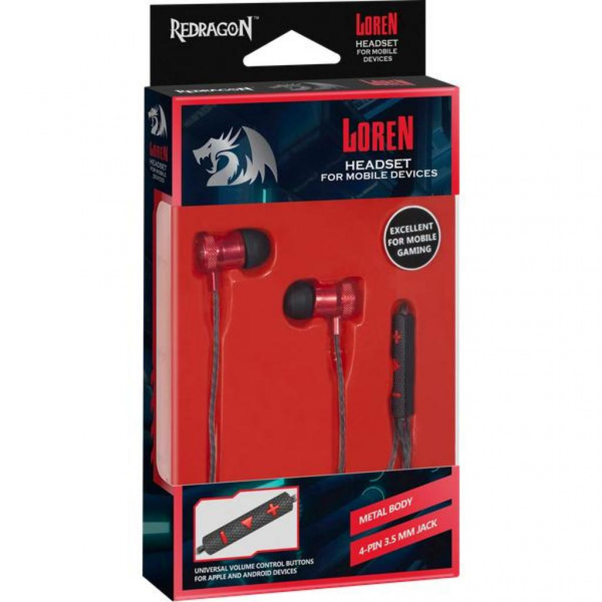 Наушники Defender Redragon Loren черний + червоний, 1,2 м