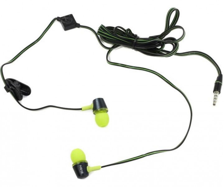 Наушники Sven SEB-190M Black/Green, Mini jack (3.5 мм) 4pin, вакуумные, микрофон на проводе, кабель 