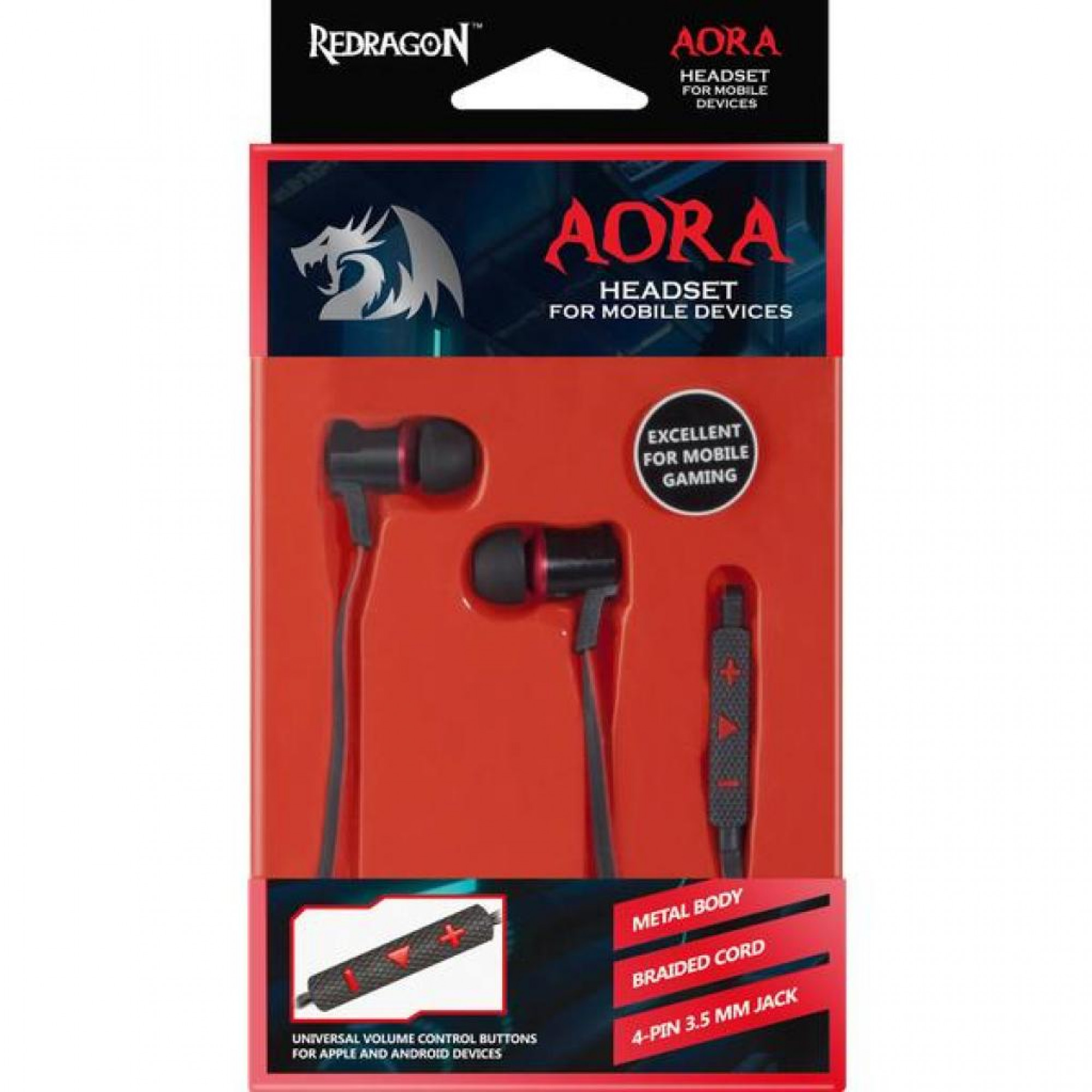 Наушники Defender Redragon Aora чорний +червоний, 1,2 м
