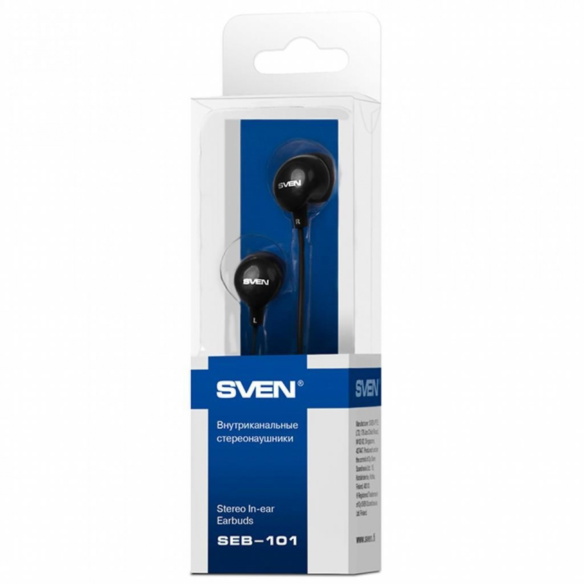 Наушники Sven SEB-101 Black, Mini jack (3.5 мм), вакуумные, кабель 1.2 м