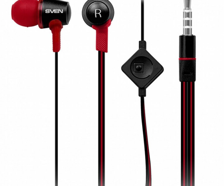 Наушники Sven SEB-190M Black/Red, Mini jack (3.5 мм) 4pin, вакуумные, микрофон, кабель 1.2 м