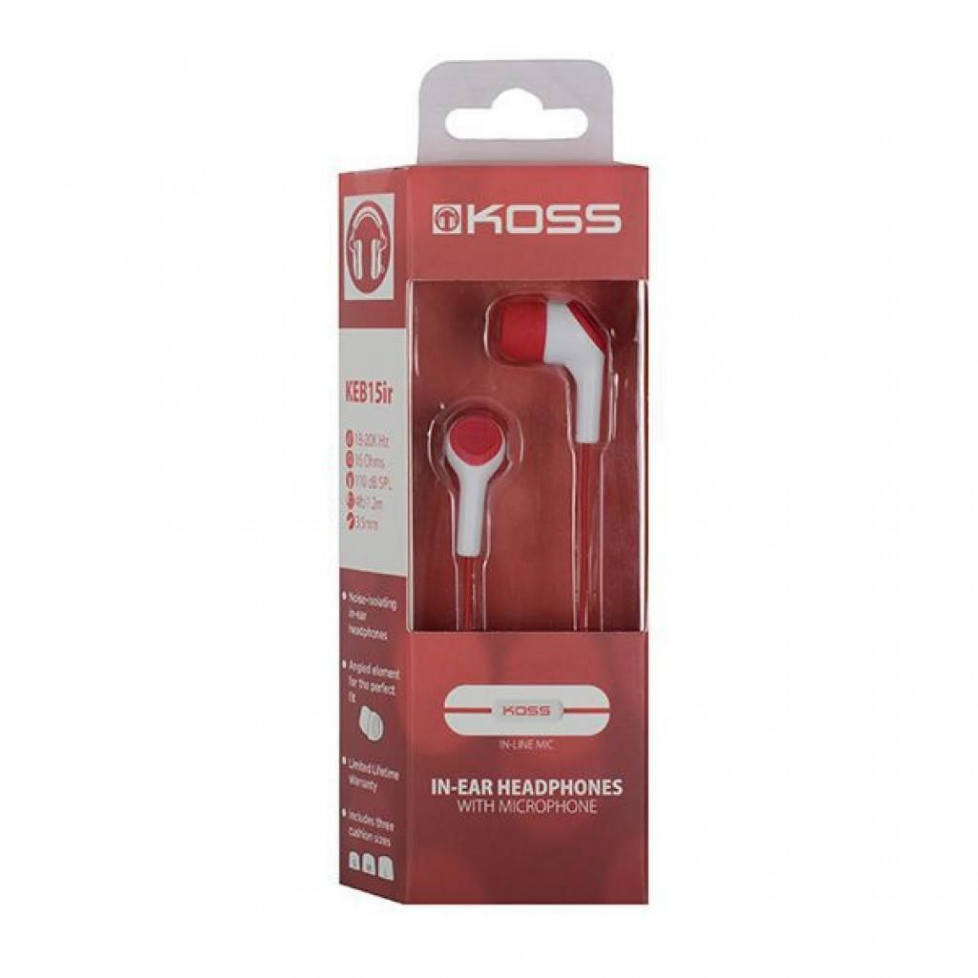 Наушники KOSS KEB15i Red, Mini jack (3.5 мм), вакуумные, микрофон на проводе, кабель 1.2 м