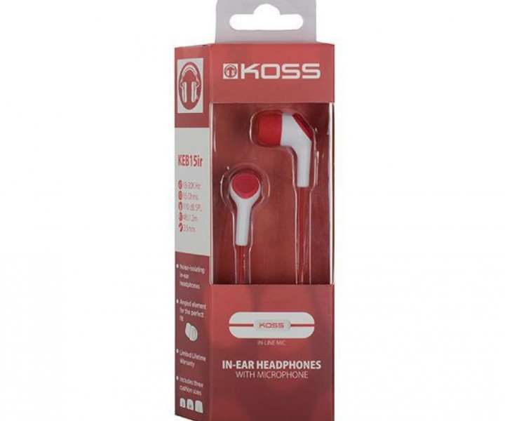 Наушники KOSS KEB15i Red, Mini jack (3.5 мм), вакуумные, микрофон на проводе, кабель 1.2 м