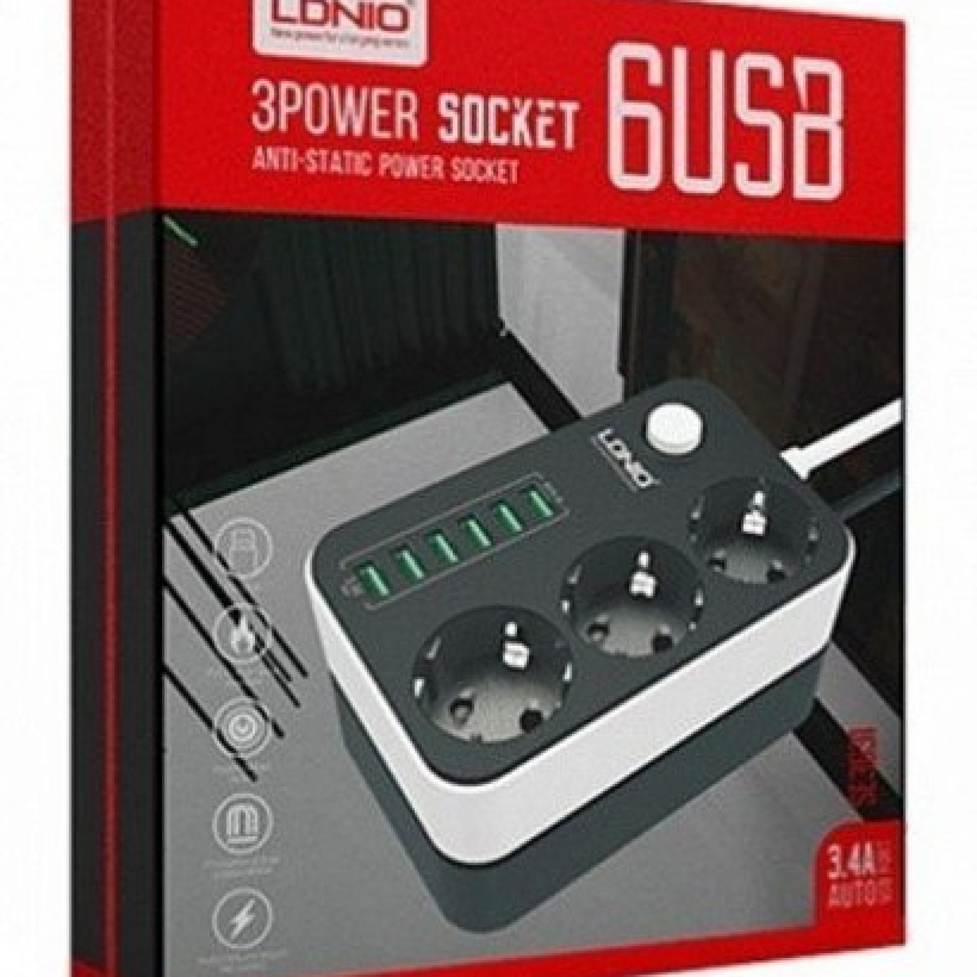 Сетевой фильтр LDNIO 3Power Socket 3.4A 6USB 1.6 metrs (3631)