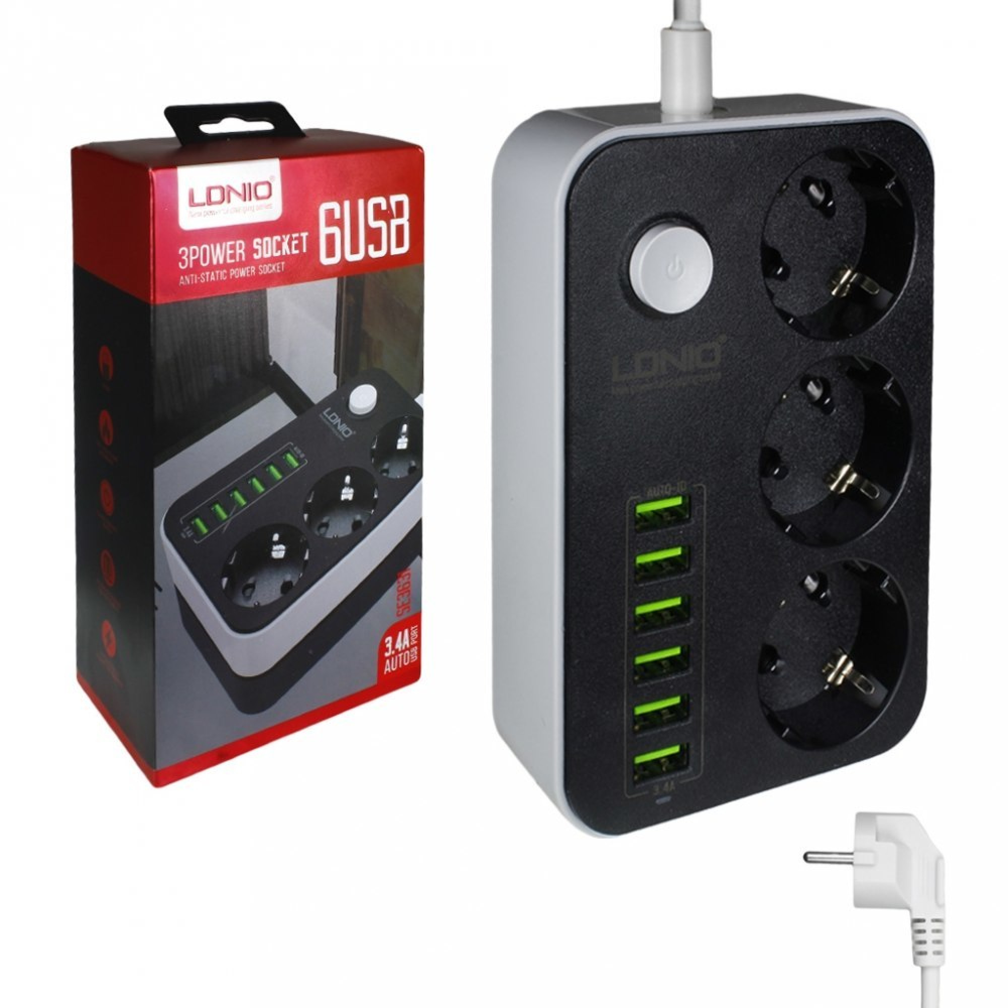 Сетевой фильтр LDNIO 3Power Socket 3.4A 6USB 1.6 metrs (3631)