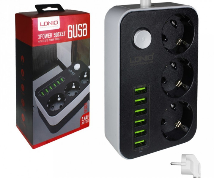 Сетевой фильтр LDNIO 3Power Socket 3.4A 6USB 1.6 metrs (3631)