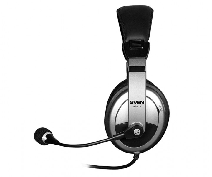 Гарнитура Sven AP-875 Black/Silver, 2 x Mini jack (3.5 мм), накладные, поворотный микрофон, кабель 2