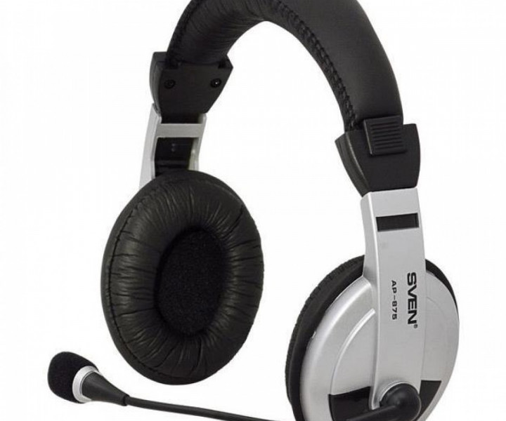 Гарнитура Sven AP-875 Black/Silver, 2 x Mini jack (3.5 мм), накладные, поворотный микрофон, кабель 2