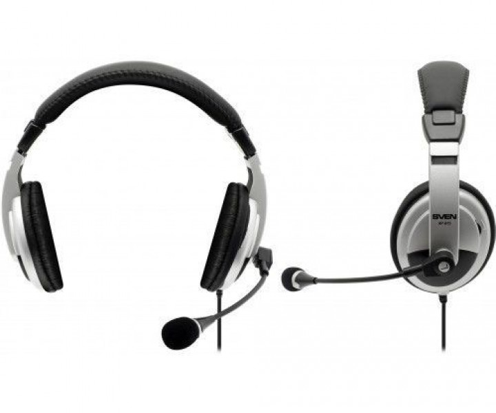 Гарнитура Sven AP-875 Black/Silver, 2 x Mini jack (3.5 мм), накладные, поворотный микрофон, кабель 2