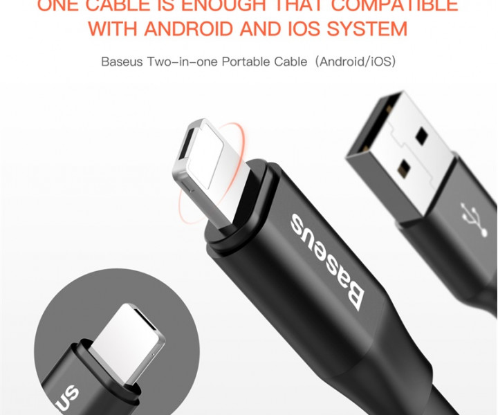 Кабель Baseus 2in1 Portable (Lightning Micro) Black