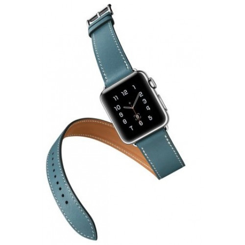 Ремешок Apple Watch 38mm Hermes Single Tour Leather Band Bleu Agate Epsom