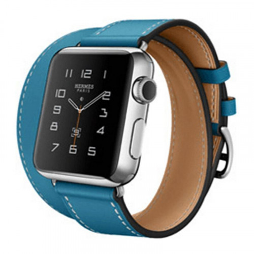 Ремешок Apple Watch 38mm Hermes Double Tour Leather Band Bleu Agate Epsom