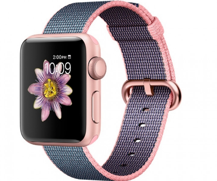 Apple Watch Series 2 38mm Rose Gold Aluminum Case with Light Pink/Midnight Blue Woven Nylon Band (MNP02)