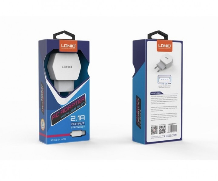CЗУ LDNIO 5V-2.1A 2USB AC 61 cable (133951)