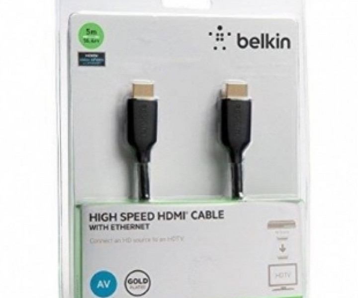 Кабель BELKIN HDMI (AM/AM) High Speed w/Ethernet 5м, BLACK,GOLD F3Y021bt5M