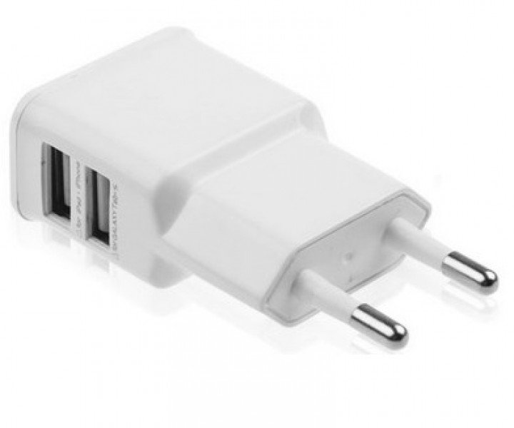 Универсальное зарядное устройство адаптер на 2 USB порта 2A, цвет белый для iPhone 4/4s/5/5s 