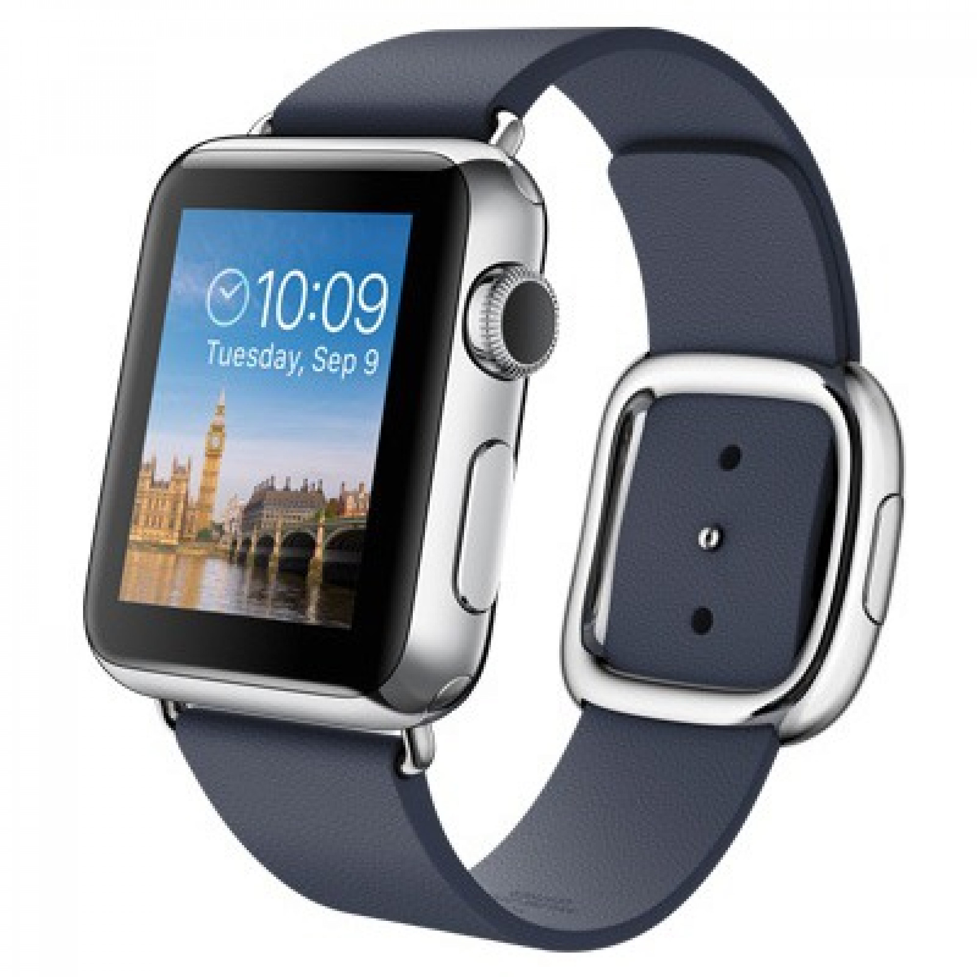 Apple Watch 38mm Stailnless Steel Case with Midnight Blue Modern Buckle (MJ332)
