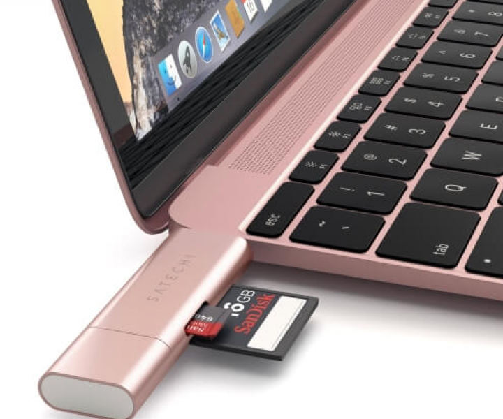 Картридер Satechi Aluminum Type-C, USB 3.0 and MicroSD/SD Card Reader Rose Gold (ST-TCCRAR)