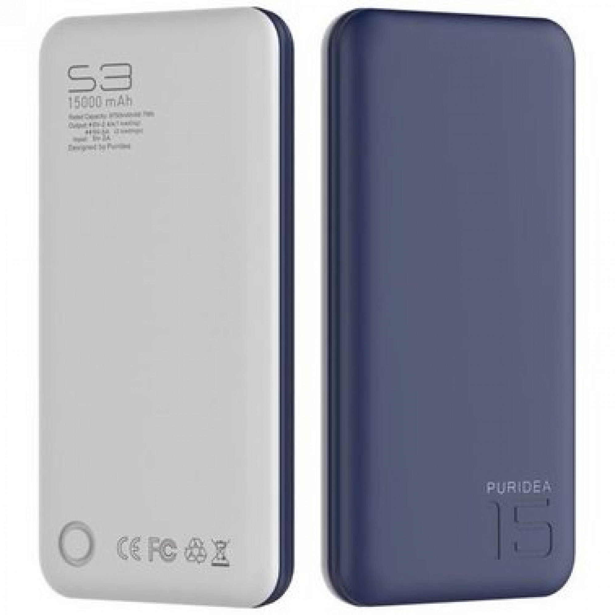 Внешний аккумулятор PURIDEA S3 15000mAh Li-Pol Rubber Blue & White