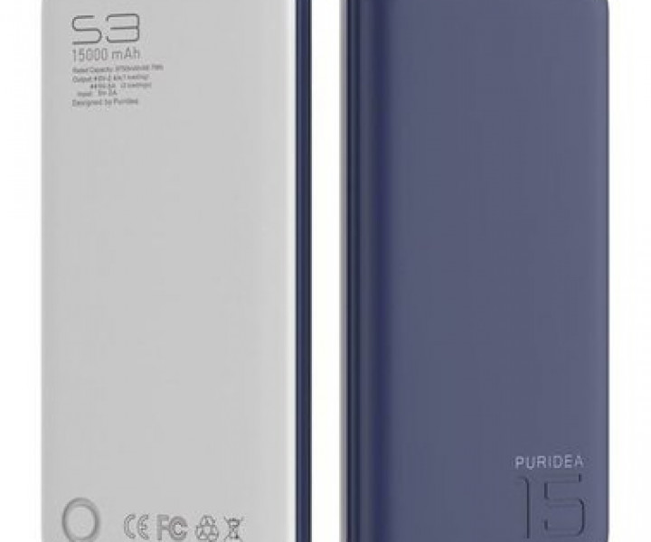 Внешний аккумулятор PURIDEA S3 15000mAh Li-Pol Rubber Blue & White