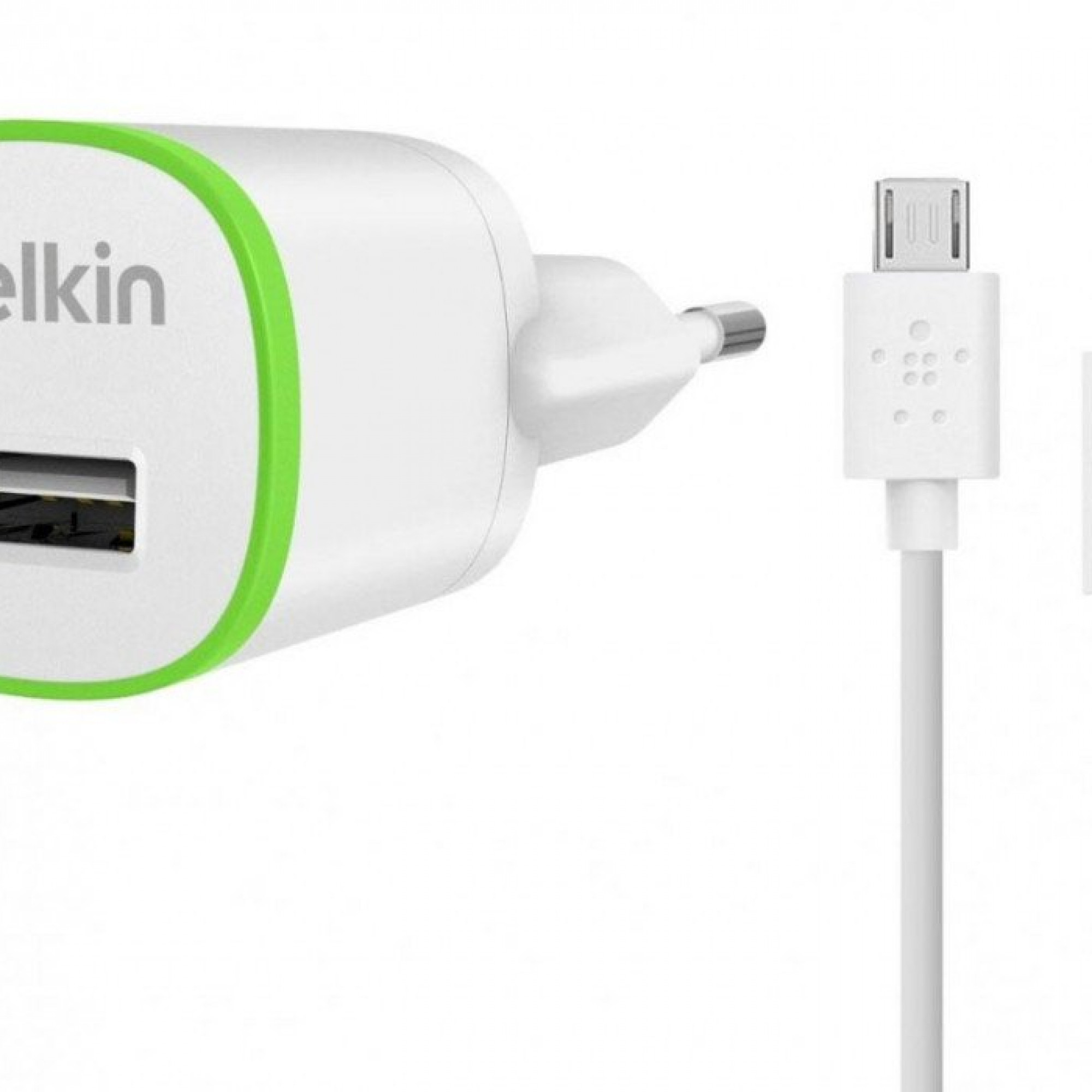 Зарядное устройство Belkin USB Micro Charger (220V + microUSB сable, USB 1Amp), Белое