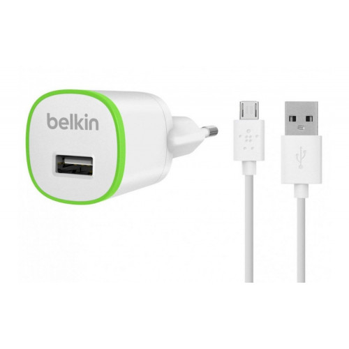Зарядное устройство Belkin USB Micro Charger (220V + microUSB сable, USB 1Amp), Белое