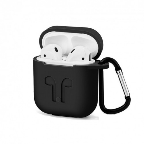 Чохол для Airpods Silicon Case Cross з карабіном Black