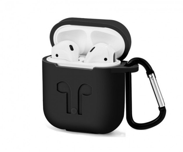 Чохол для Airpods Silicon Case Cross з карабіном Black