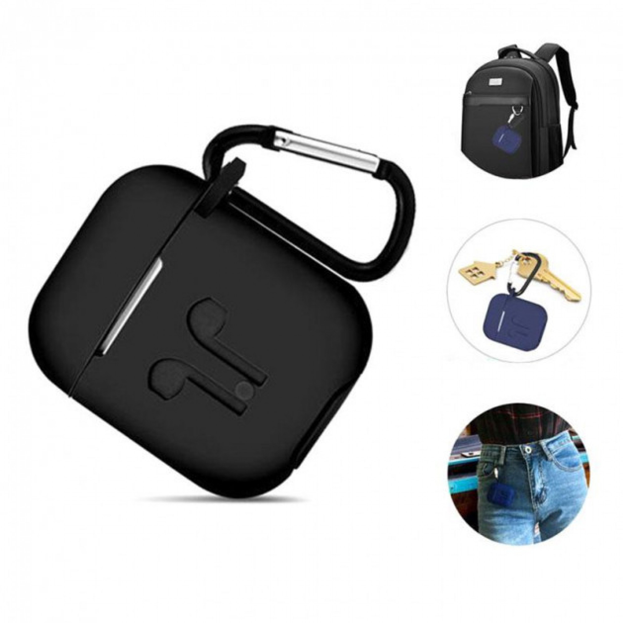 Чохол для Airpods Silicon Case Cross з карабіном Black