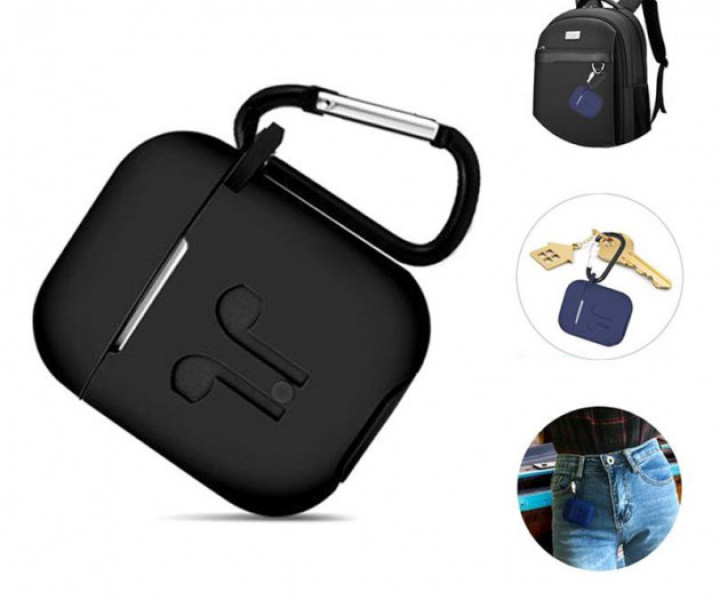 Чохол для Airpods Silicon Case Cross з карабіном Black