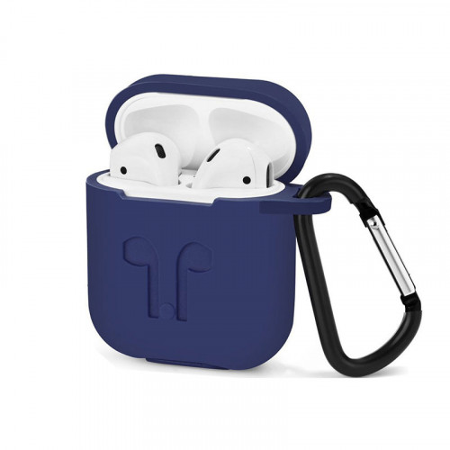 Чохол для Airpods Silicon Case Cross з карабіном Midnigt Blue