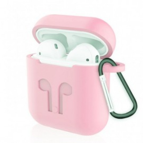 Чохол для Airpods Silicon Case Cross з карабіном Pink