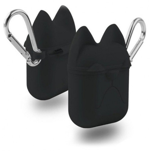 Чохол для Airpods Silicon Case Dog з карабіном Black