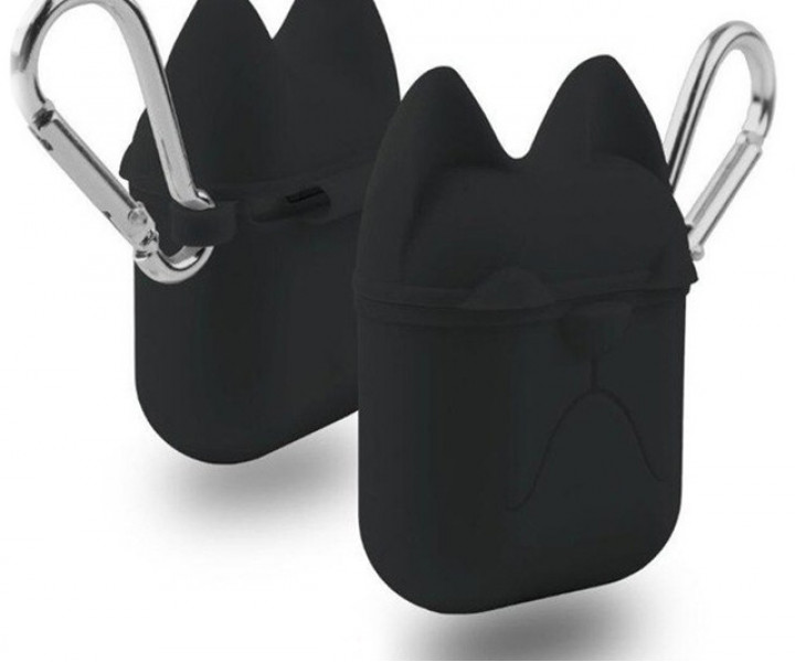 Чохол для Airpods Silicon Case Dog з карабіном Black
