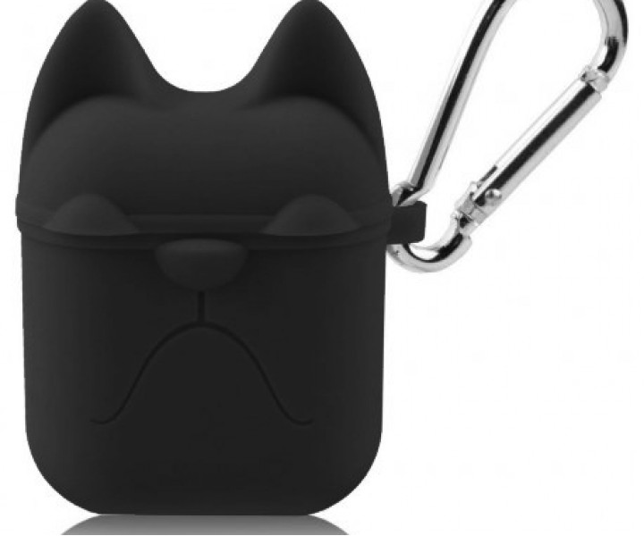 Чохол для Airpods Silicon Case Dog з карабіном Black