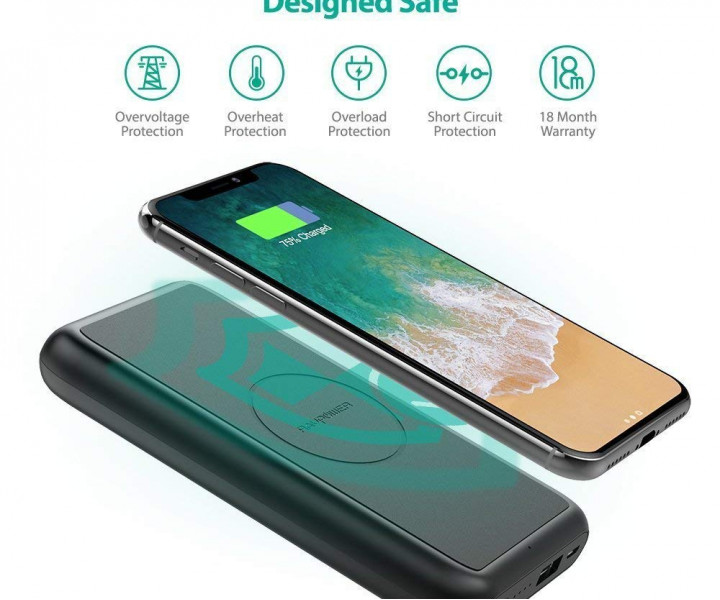 Внешний аккумулятор RavPower RP-PB081 Wireless 10000mAh Black