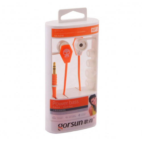 Наушники Gorsun GS-A316 Orange, Mini jack (3.5 мм), вакуумные, две пары амбушюр, кабель 1.2 м