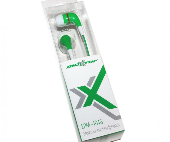 Наушники Maxxter EPM-104G Green, Mini jack (3.5 mm), вакуумные, кабель 1.2m