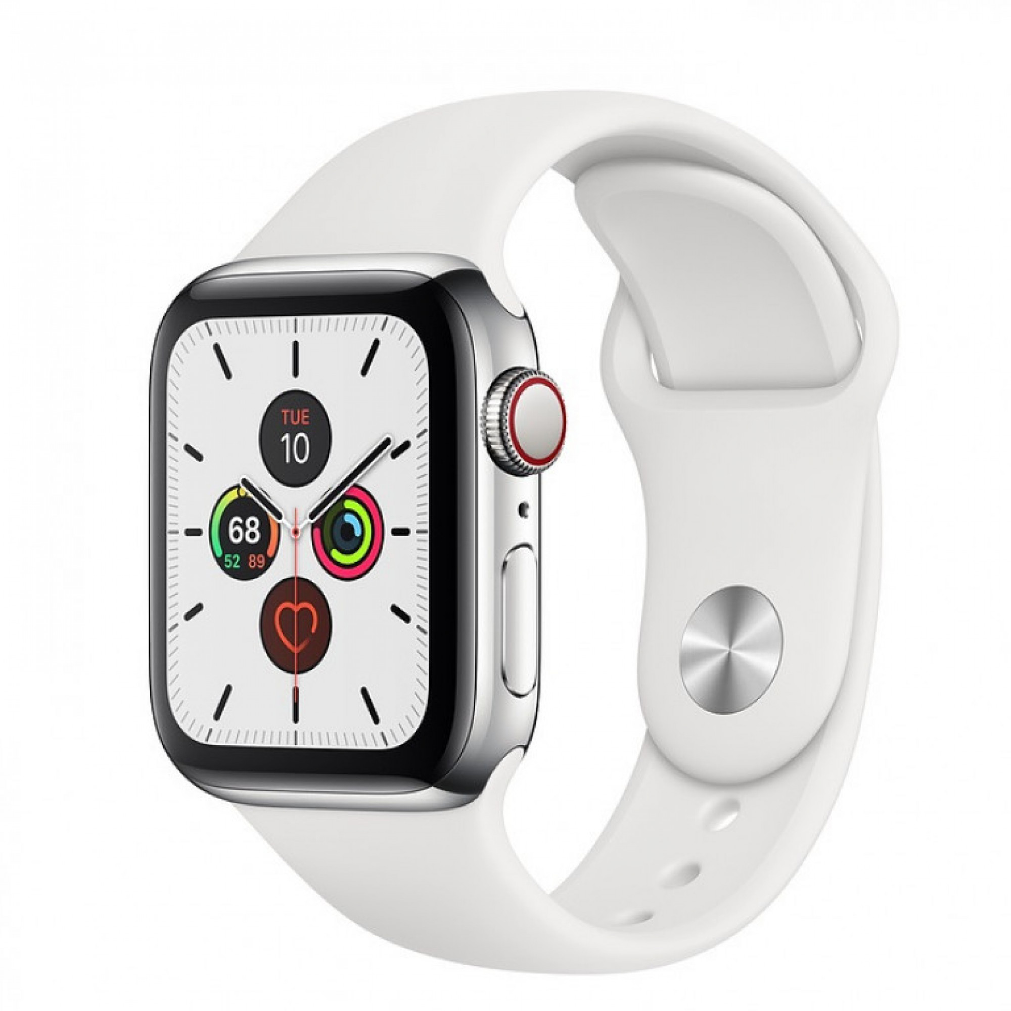 Apple Watch Series 5 GPS + Cellular 44mm Stainless Steel Silver with White Sport Band (MWWF2 )
