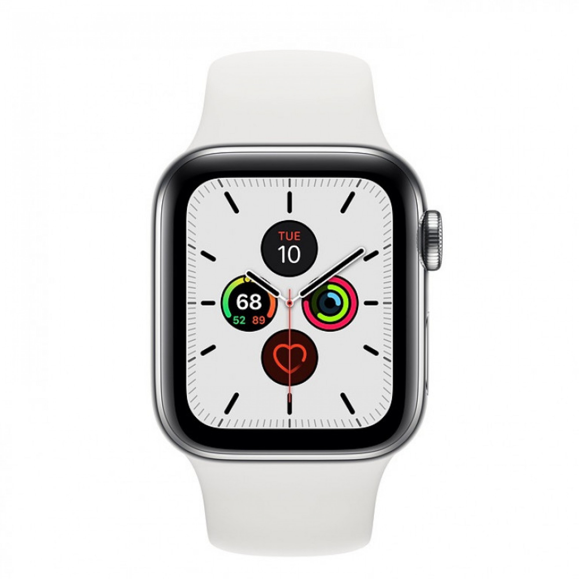 Apple Watch Series 5 GPS + Cellular 44mm Stainless Steel Silver with White Sport Band (MWWF2 )