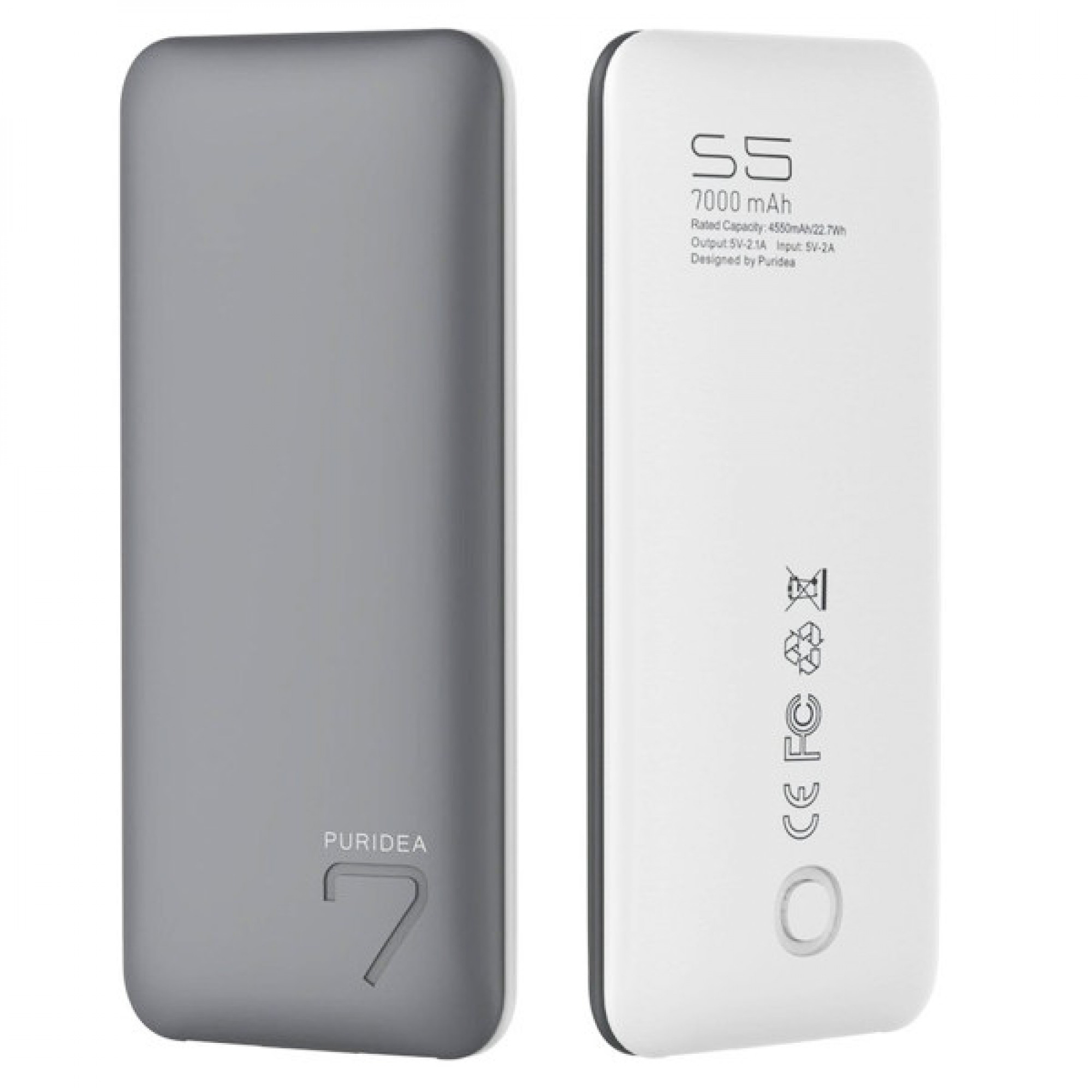 Внешний аккумулятор PURIDEA S5 7000mAh Li-Pol Rubber Grey & White